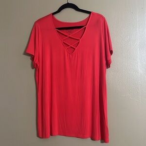 Vibrant Red Crisscross Short Sleeve Top